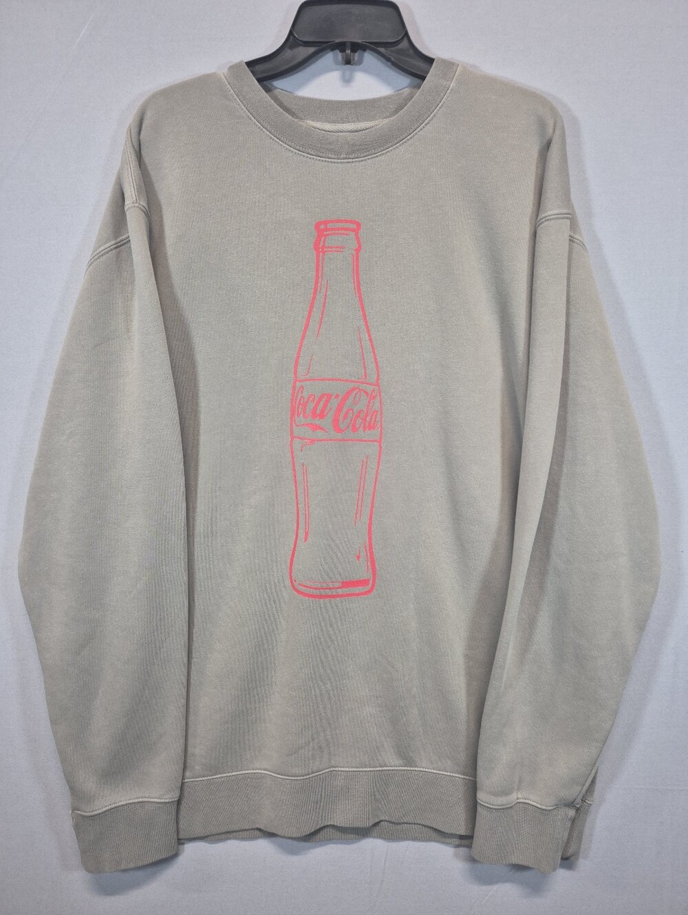 Coca-Cola Graphic Crewneck Sweatshirt Gray Pink Bottle Logo Fleece XL
